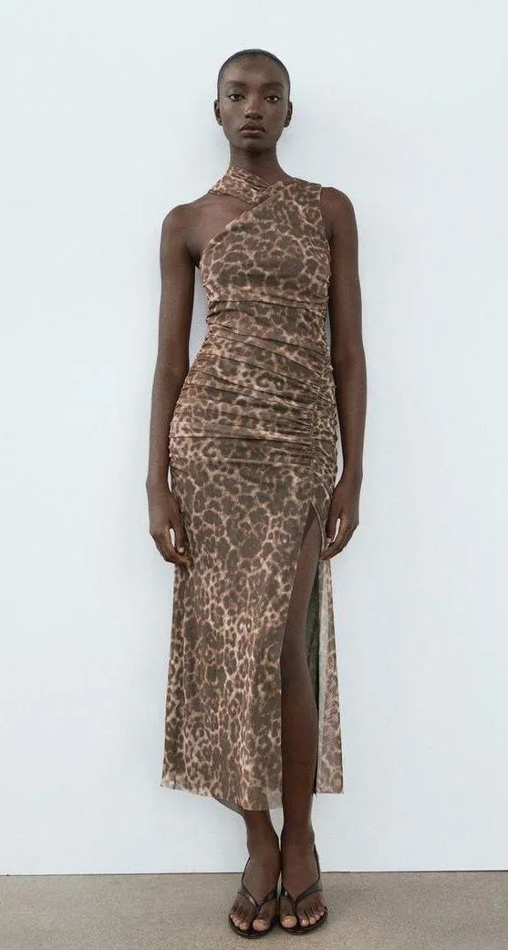 Zara Maxi Dress Mesh Cheetah Animal Print Leopard Bodycon Fitted - Image 4