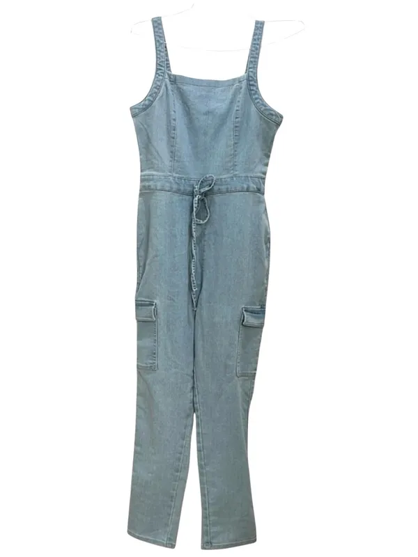 Tinseltown belted Denim Jumpsuit light wash, Size Medium NWT - Image 2
