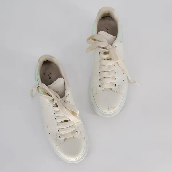 Alexander McQueen Oversized Sneakers White Leather Holographic Women's 37 6.5 - Image 6