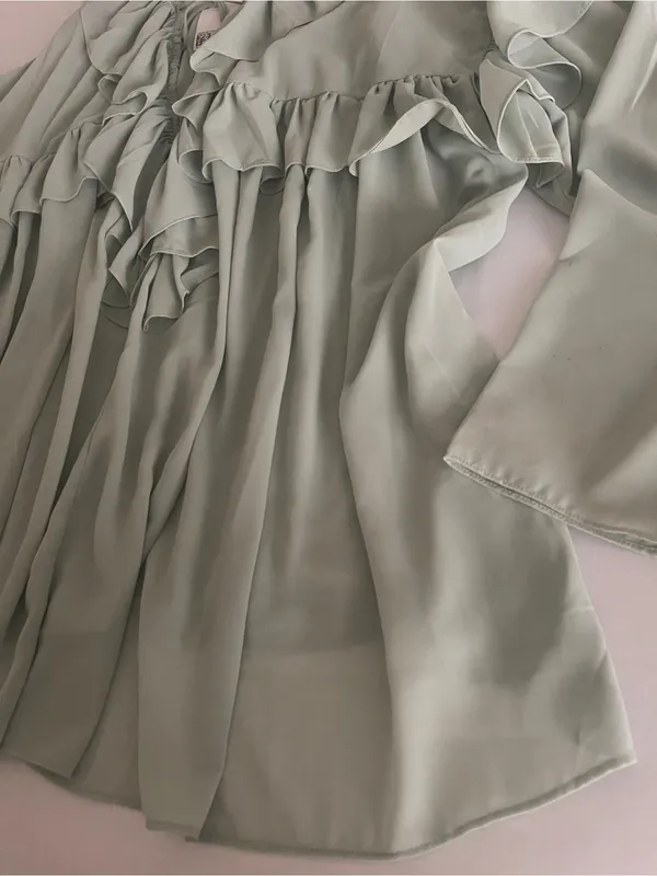 NWT H&M Mint Green Ruffled Boho Chiffon Blouse Top - XL - Image 6