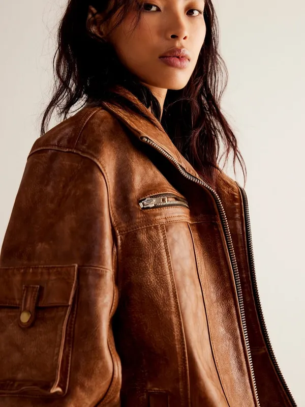 Free People Skyline Leather Jacket- size Medium - Image 2
