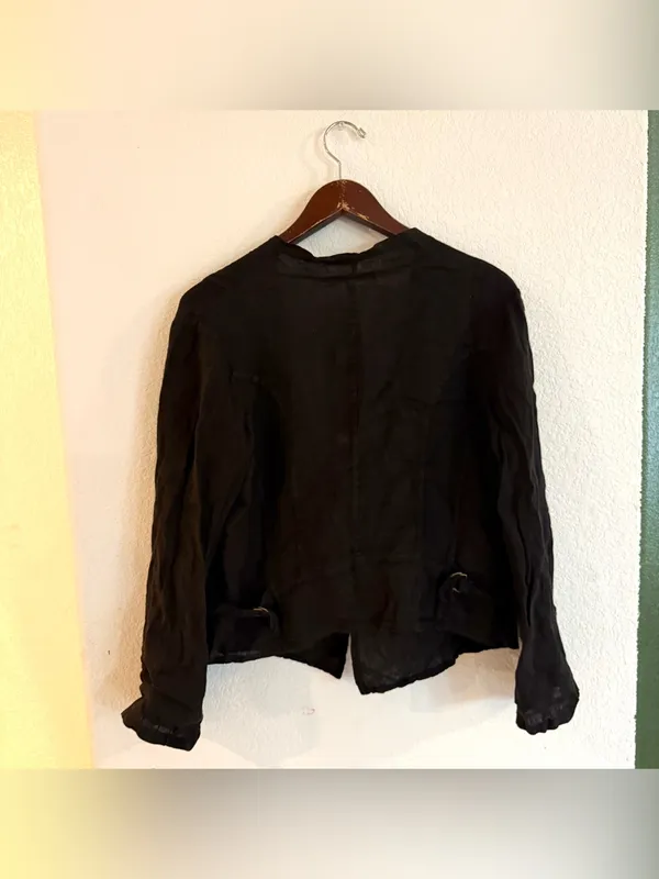 Tempo Paris Womens Top Cover Up Black 100% Linem Tie Front Size Large - Image 3