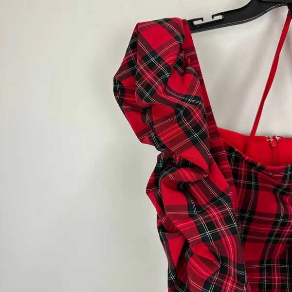 Antonio Melani Elena Plaid Square Neck Midi Dress Long Ruched Sleeve US 10 NWT - Image 9