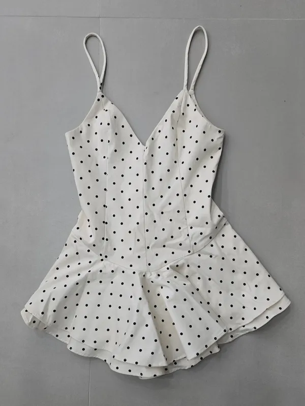 NWOT! Zara White Polka Dot Slip Romper Mini Dress with Black Dots Size M - Image 2