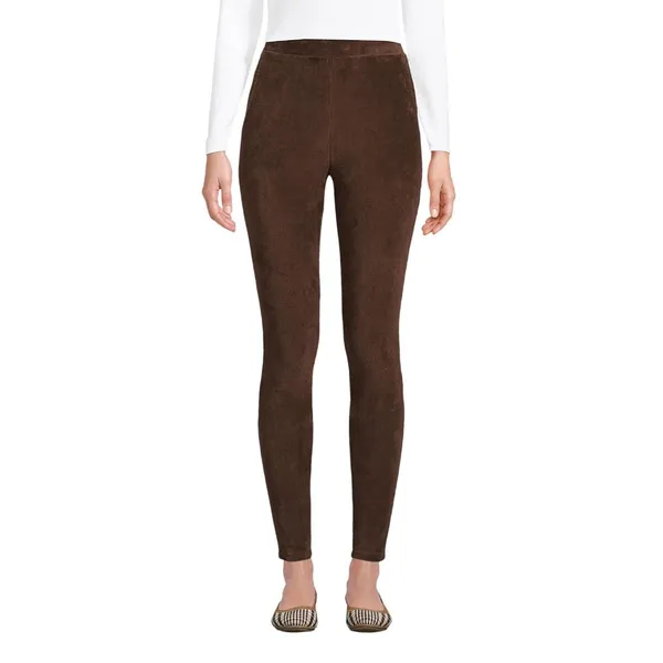 Lands' End Womens Sport Knit High Rise Corduroy Leggings Rich Coffee Brown PL - Image 5
