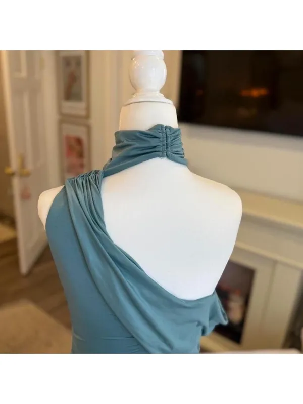 Oh Polly Sea Green One Shoulder Ruched Midi Dress | High Neck | US 2 - Image 6