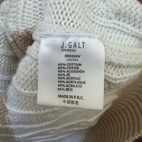 John Galt Striped Cable Knit Sweater One Size Khaki Tan Preppy Casual Relaxed - Image 3