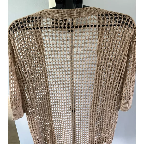 Women's Tan Woven‎ Short Sleeve Cardigan Size Small - Image 5