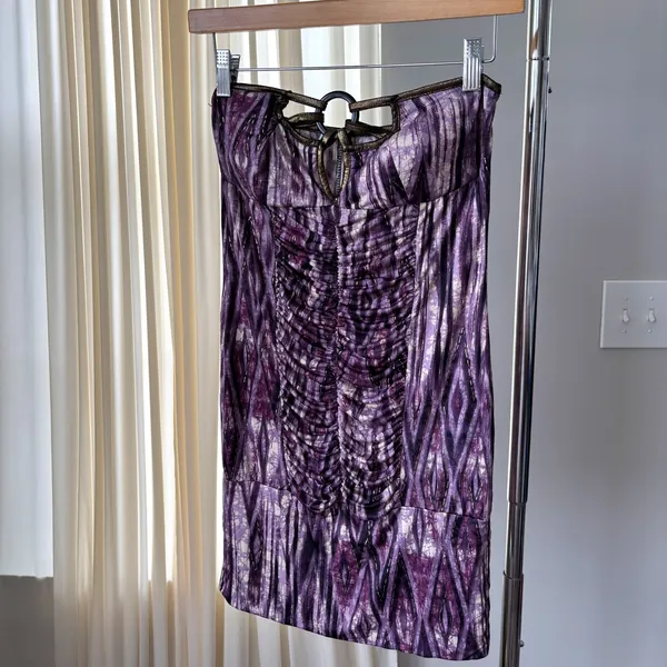 2010s Bodycon Dress M Ruched Strapless Abstract Party Indie Sleaze Y2K Clubwear - Image 2