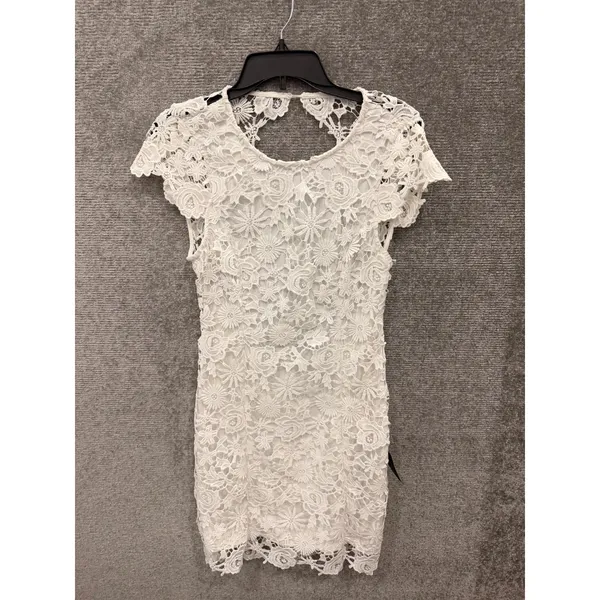 Lulus Womens Dress M White Remarkable Lace Open Back Scalloped Mini Dress - Image 3