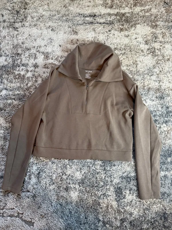 tek gear Brown Quarter-Zip Cropped Pullover Hoodie - Image 2