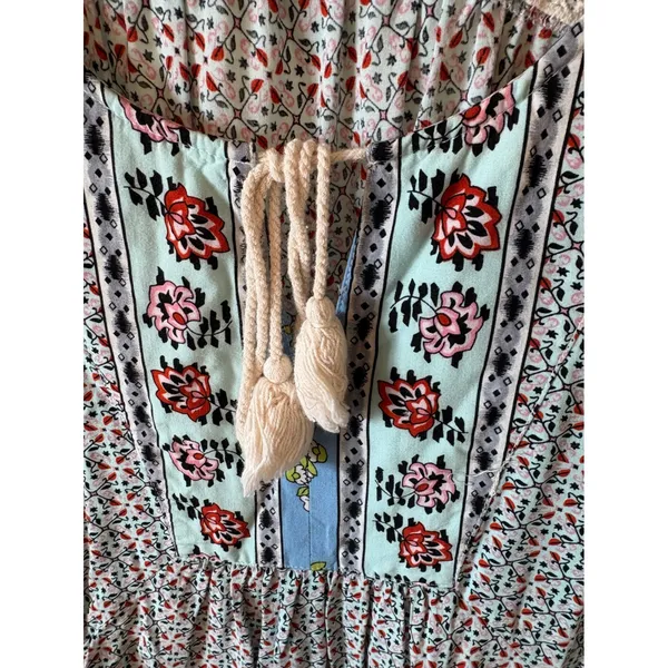 Umgee Boho Floral Crochet Lace Tunic Dress Long Sleeve Tassel Pockets Size M - Image 3
