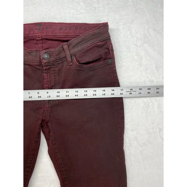 7 For All Mankind High-Waist Ankle Skinny Coated‎ in Merlot Women's Jeans sz 28 - Image 3