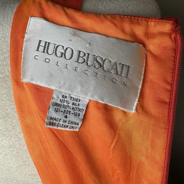 Hugo Buscati Silk Sheath Dress Orange Sleeveless Cocktail Wedding Guest Size‎ 4 - Image 7
