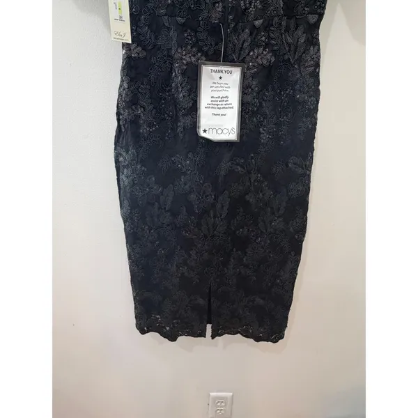 Eliza J Black Dress Sequin Lace Off Shoulder Puff Sleeve Size 4 Glam Cocktail - Image 8