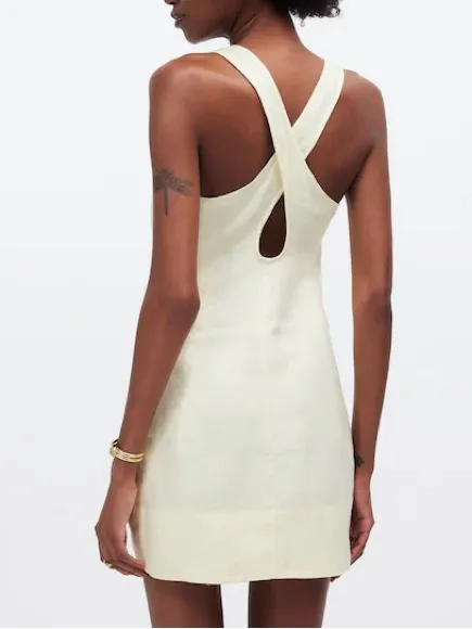 Madewell Cross-Back A-Line Mini Linen Dress in Pale Pineapple Yellow Size 00 - Image 2