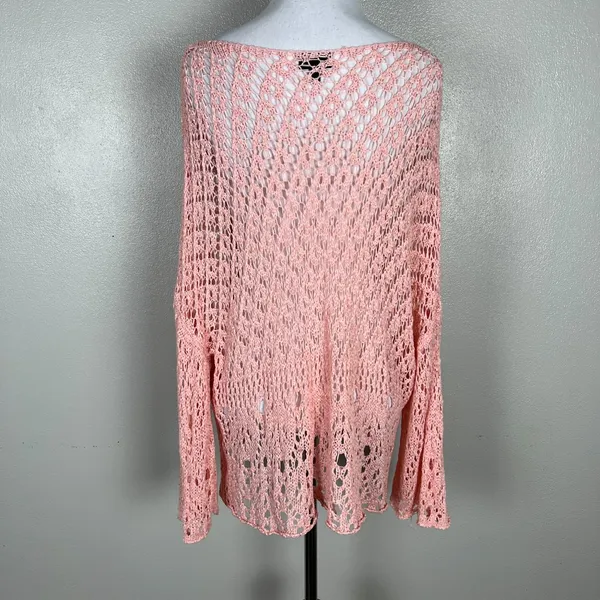 Coco Carmen Crochet Sweater OS Pink Open Knit Pullover Oversized‎ Beachy Relaxed - Image 7