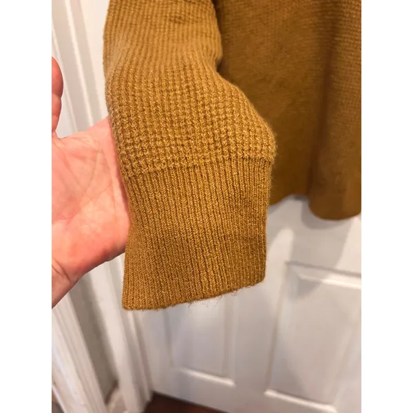 Aerie Womens Mustard Yellow Waffle Knit Oversized V-Neck Pullover Hoodie L/G NEW - Image 4