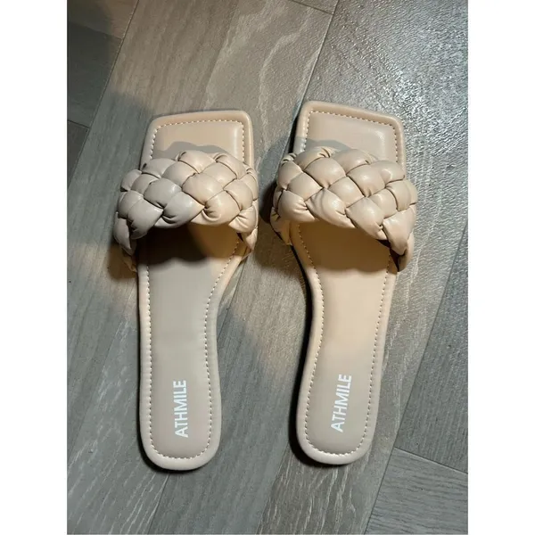NEW Braided Sandals Square Open Toe Slide Shoe 11 Tan - Image 8