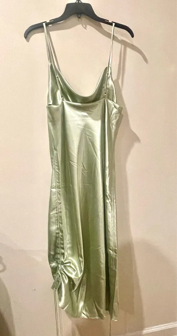 Satin Cowl Neck Slip Dress in Light Sage - Image 2