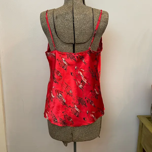 Vintage 90s Natori Private Luxuries Red Silk Cami Art Print Slip Tank XL💛 - Image 4