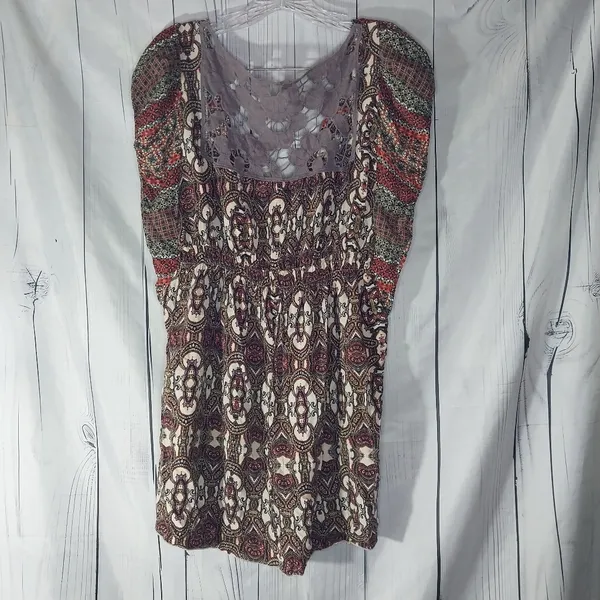 Boho Mixed Print Tunic Peasant Top With Lace Detail - Image 7