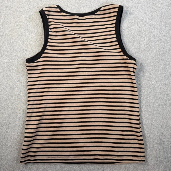 Lands' End Women's XL 16/18 Tan Black Striped Ribbed Henley Tank Top Casual - Image 7