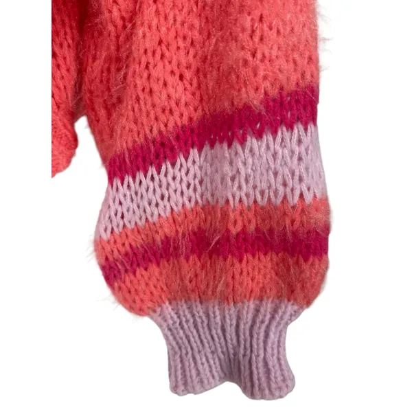 Anthropologie Striped Sleeve Open Front Cardigan Sweater Coral Pink One Size - Image 12
