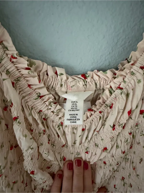 H&M Blush Pink Floral Smocked Midi Dress - Image 2