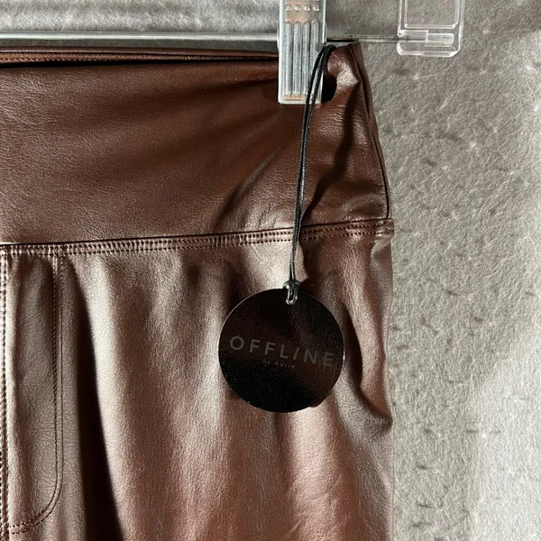 941 | NWT Aerie‎ OFFLINE Real Luxe Faux Leather Hi-Rise Leggings Brown Womens S - Image 3