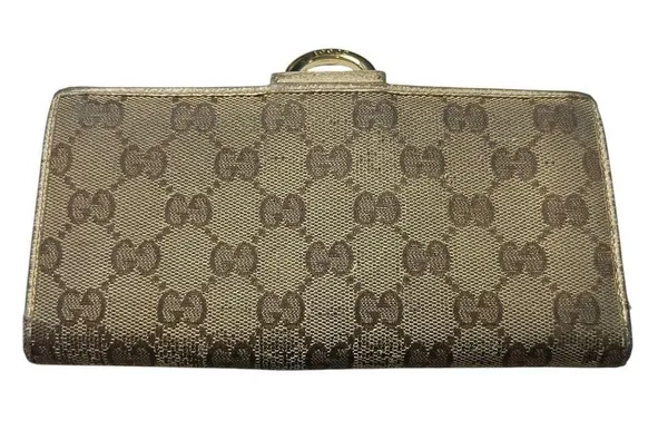 Gucci D Ring GG Canvas leather Continental Wallet Cream leather interior - Image 2