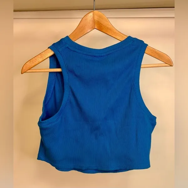 Nike Women's Blue Ribbed Crop Top Med - Image 3