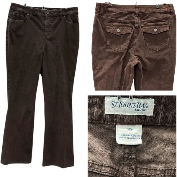 St Johns Bay Brown Corduroy Boot Cut Cotton Blend Pants Womens Petite 12 - Image 6