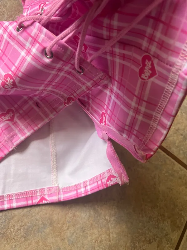 Dolls Kill Pink Plaid Lace-Up Crop Top with Bratz Heart Print - Image 10