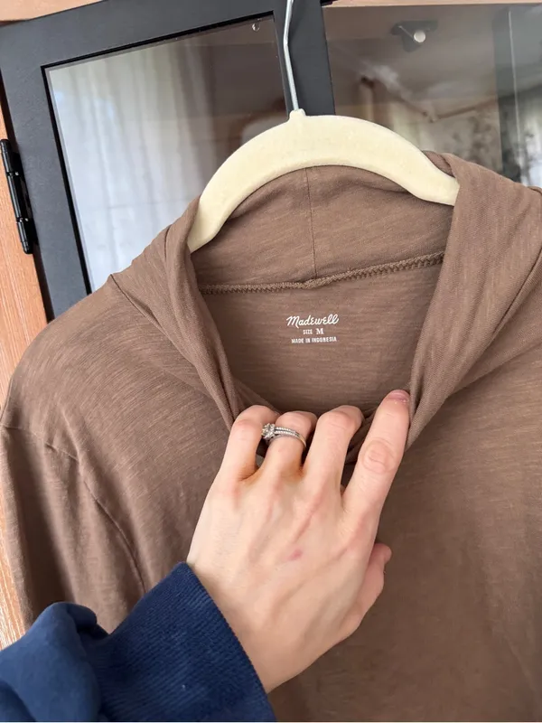 Madewell long sleeve turtleneck top cotton coffee sweater lightweight layering - Image 3