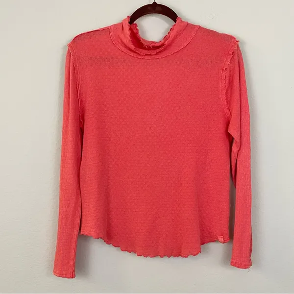 We The Free Sara‎ Pointelle Turtleneck Long Sleeve Top Coral Size Large - Image 4