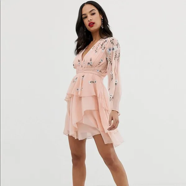 ✨ ASOS DESIGN tiered ruffle mini dress with embroidery and waist detail - Image 3