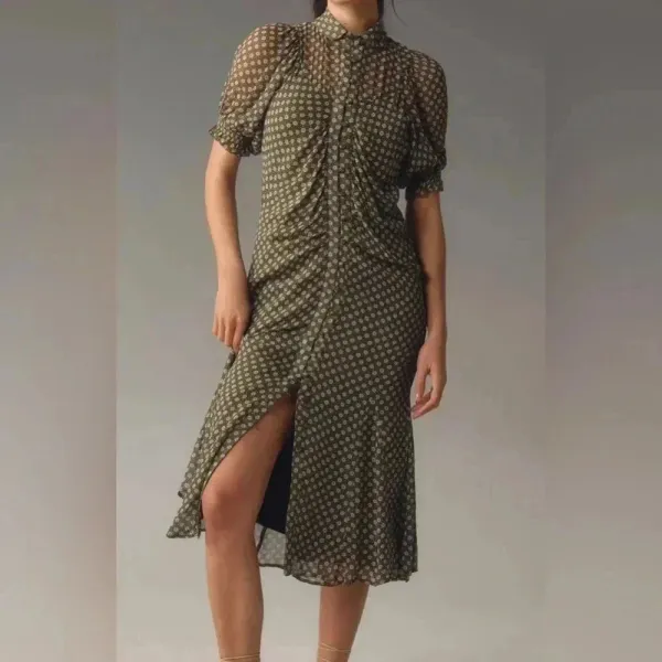 Anthropologie Puff Sleeve Twee‎ Mesh Midi Floral Feminine Dress Cottagecore Boho - Image 3