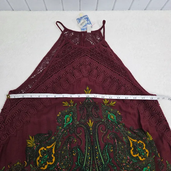 Free People Shea Printed Mini Burgundy‎ and Green Halter Dress size S - Image 6