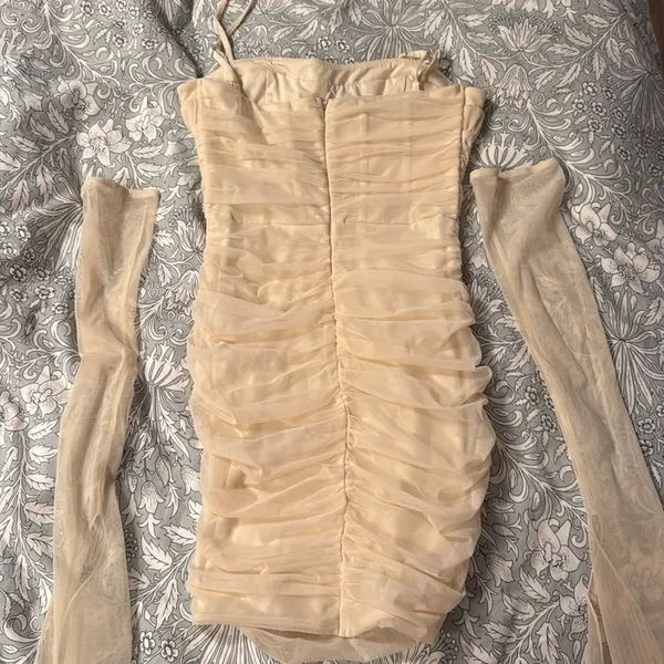Oh Polly Dukine Ruched Mini Dress in Cream - Image 5