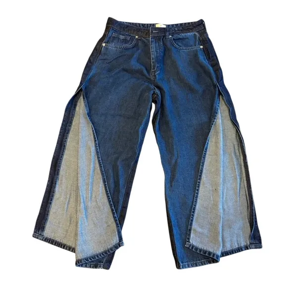 French Connection Wide Leg Side Slit Jeans Size 8 Blue Festival Rave Y2K 90s - Image 4