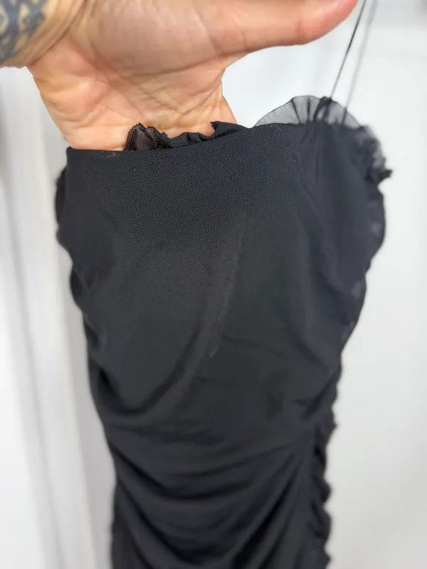 American Threads Black Ruffle Mesh Ruched Bodysuit - Image 7