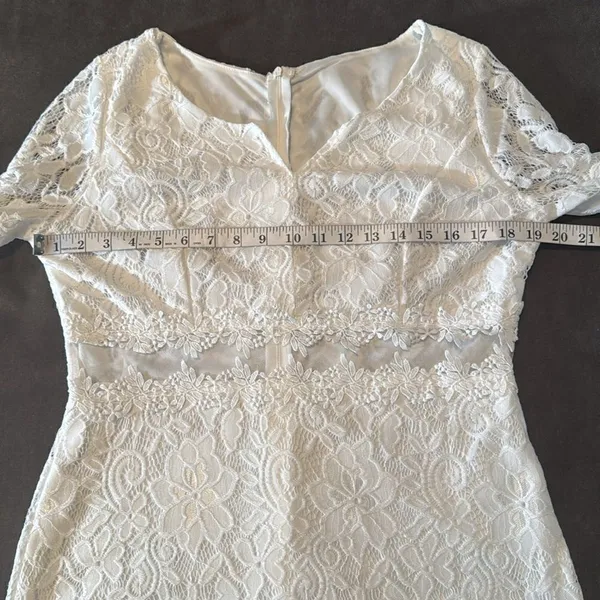 White Floral Lace Mermaid BodyCon Dress Sheer Ruffle Hem Tag XXL (U.S. L) NEW - Image 10