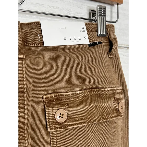 RISEN Cocoa Brown Cargo Pants Women's Size 3/26 High Rise Wide Leg Jeans - Image 4