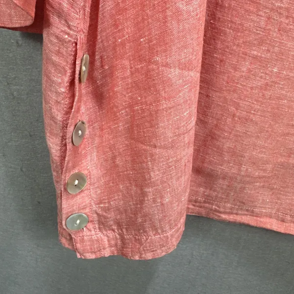 Tahari Top 1X Plus Pink Linen Tunic Side Button 3/4 Sleeve Popover Shirt Coastal - Image 5