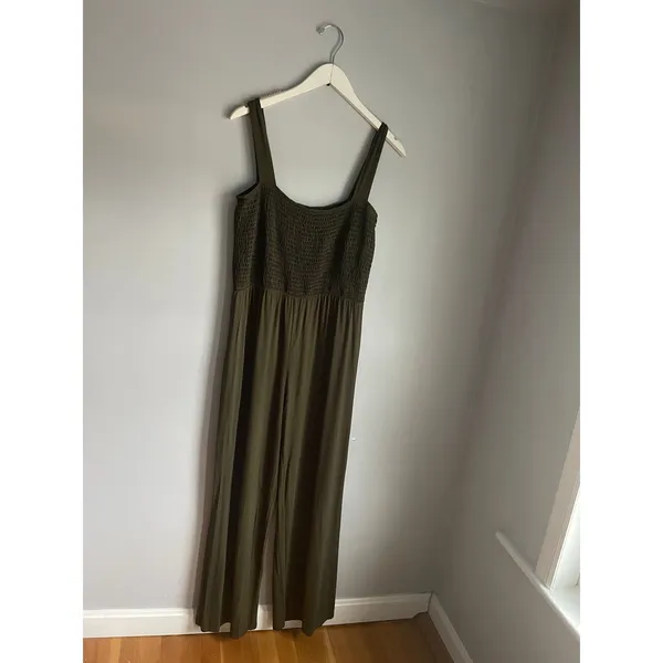 Olive Green‎ West Kei Ruched Tank Wide leg jumpsuit Tall Modern Vacation Resort - Image 3