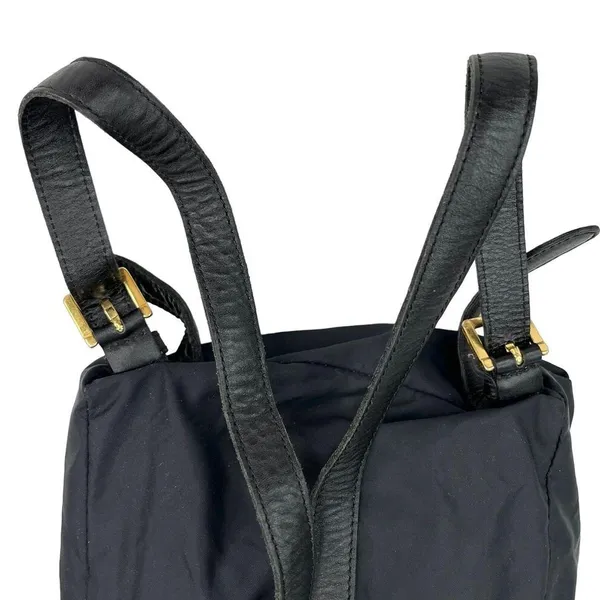 MOSCHINO Mini Black Nylon Leather Trim Backpack Gold-tone Logo - Image 6