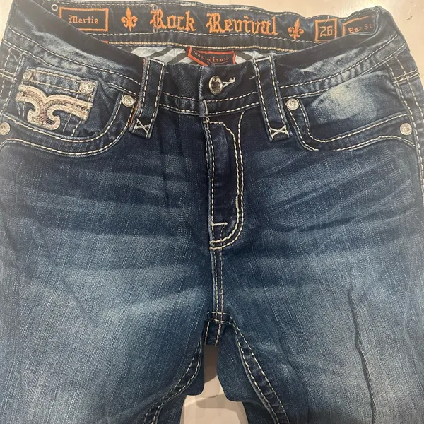 Rock Revival Mertie Easy Straight Stretch Jeans Bling Embellished Size 26 - Image 4