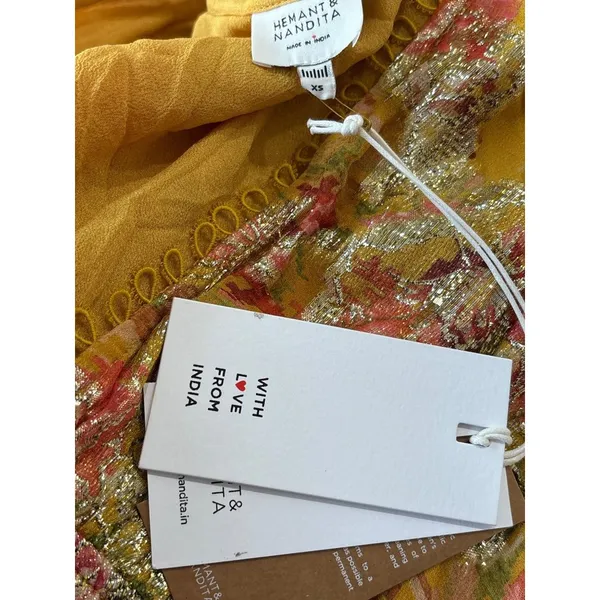 HEMANT AND NANDITA Nova Bodysuit in Mustard Multi X-Small New Womens Blouse Top - Image 9