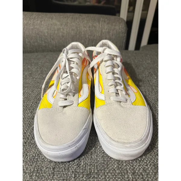 Vans Old Skool Flame Custom Shoes Unisex Cream Yellow Red Fire Size 6.5‎ EUC - Image 2